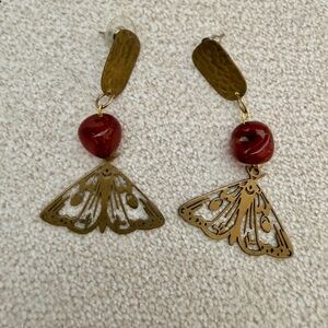 Carnelian and Brass Moth Earrings